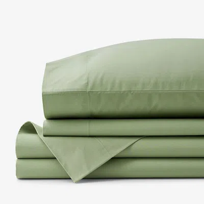 The Company Store Classic Cool Organic Cotton Percale Solid Bed Sheet Set In Moss Green