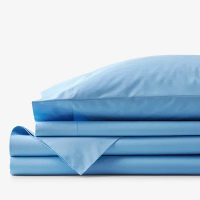 The Company Store Classic Cool Organic Cotton Percale Solid Bed Sheet Set In Ocean Blue