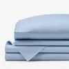 The Company Store Classic Smooth Sateen Solid Bed Sheet Set In Blue/light Blue