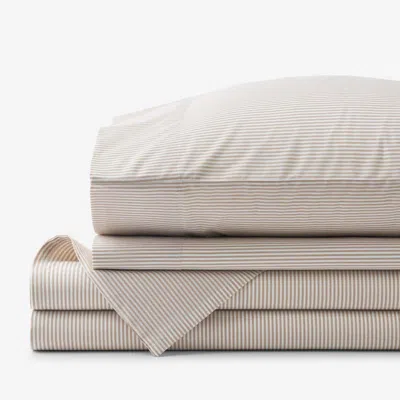 The Company Store Classic Stripes And Plaids Cool Yarn-dyed Cotton Percale Bed Sheet Set In Beige