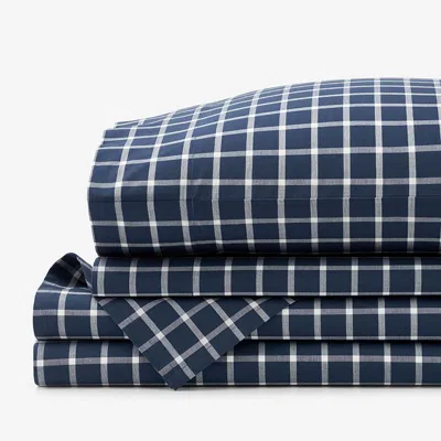 The Company Store Classic Stripes And Plaids Cool Yarn-dyed Cotton Percale Bed Sheet Set In Blue