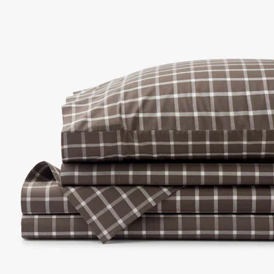 The Company Store Classic Stripes And Plaids Cool Yarn-dyed Cotton Percale Bed Sheet Set In Brown