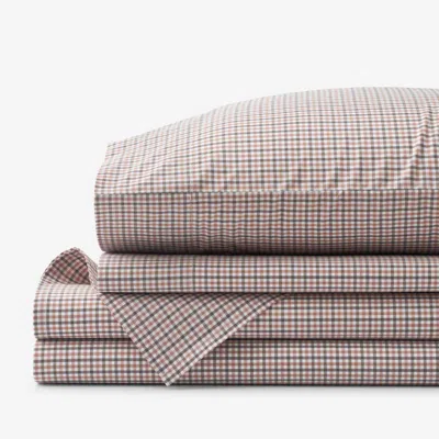 The Company Store Classic Stripes And Plaids Cool Yarn-dyed Cotton Percale Bed Sheet Set In Brown/orange/coral