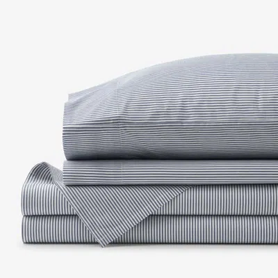 The Company Store Classic Stripes And Plaids Cool Yarn-dyed Cotton Percale Bed Sheet Set In Stripe White/blue