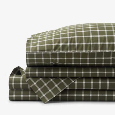 The Company Store Classic Stripes And Plaids Cool Yarn-dyed Cotton Percale Bed Sheet Set In Windowpane Green