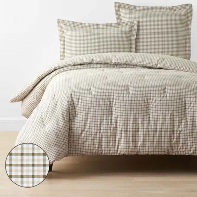 The Company Store Classic Stripes And Plaids Cool Yarn-dyed Cotton Percale Comforter In Mini Check Green