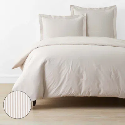 The Company Store Classic Stripes And Plaids Cool Yarn-dyed Cotton Percale Duvet Cover In Beige