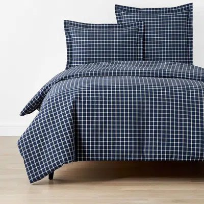 The Company Store Classic Stripes And Plaids Cool Yarn-dyed Cotton Percale Duvet Cover In Blue