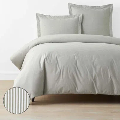 The Company Store Classic Stripes And Plaids Cool Yarn-dyed Cotton Percale Duvet Cover In Stripe Green
