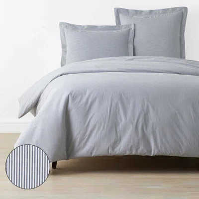 The Company Store Classic Stripes And Plaids Cool Yarn-dyed Cotton Percale Duvet Cover In Stripe White/blue
