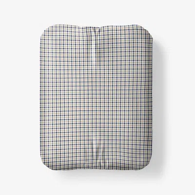 The Company Store Classic Stripes And Plaids Cool Yarn-dyed Cotton Percale Fitted Bed Sheet In Beige/blue