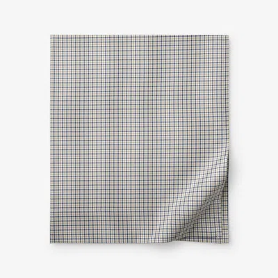 The Company Store Classic Stripes And Plaids Cool Yarn-dyed Cotton Percale Flat Bed Sheet In Beige/blue