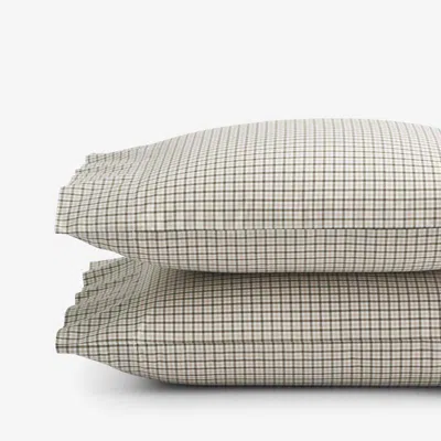 The Company Store Classic Stripes And Plaids Cool Yarn-dyed Cotton Percale Pillowcase Set In Mini Check Green