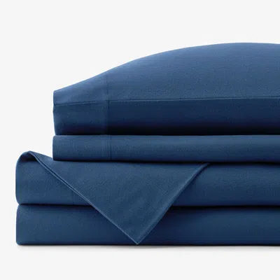 The Company Store Classic Ultra-cozy Cotton Velvet Cotton Flannel Bed Sheet Set In Slate Blue