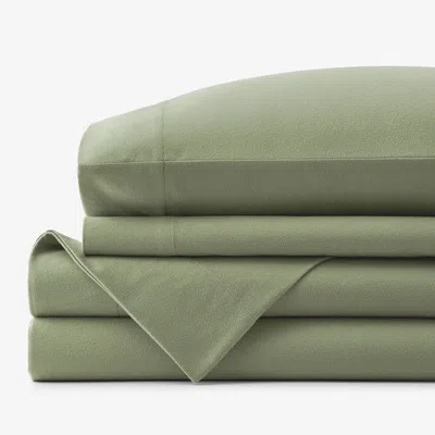 The Company Store Classic Ultra-cozy Cotton Velvet Cotton Flannel Bed Sheet Set In Willow Green