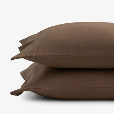 The Company Store Classic Ultra-cozy Cotton Velvet Cotton Flannel Pillowcase Set In Brown