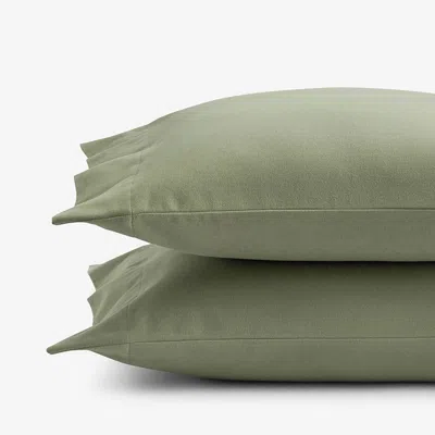 The Company Store Classic Ultra-cozy Cotton Velvet Cotton Flannel Pillowcase Set In Willow Green