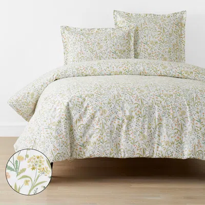 The Company Store Clemencia Classic Cool Cotton Percale Duvet Cover In Green/orange/coral