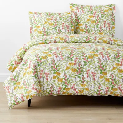 The Company Store Coneflower Patch Classic Cool Cotton Percale Comforter In Green/pink/yellow