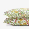 The Company Store Coneflower Patch Classic Cool Cotton Percale Pillowcase Set In Green/pink/yellow