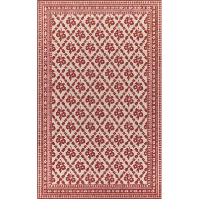 The Company Store Cottage Floral Wool Blend Rug In Red