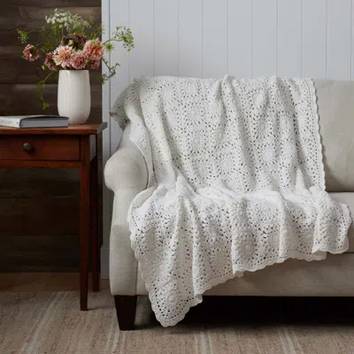 The Company Store Cotton Crochet Throw Blanket In White