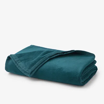 The Company Store Cotton Fleece Blanket In Teal/turquoise Blue