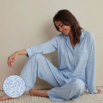 The Company Store Cotton Modal Women's Button-down Pajama Set In Blue