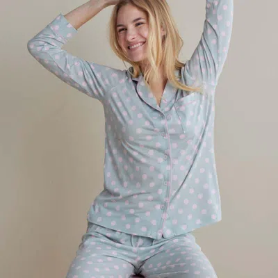 The Company Store Cotton Modal Women's Button-down Pajama Set In Green/pink
