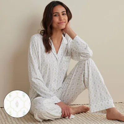 The Company Store Cotton Modal Women's Button-down Pajama Set In White/yellow