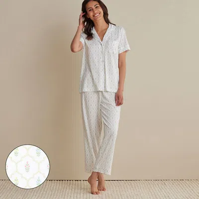 The Company Store Cotton Modal Women's Cropped Pants Pajama Set In White/yellow