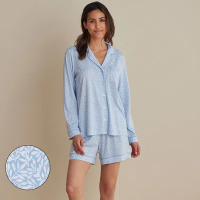 The Company Store Cotton Modal Women's Long-sleeved Shorts Set In Blue
