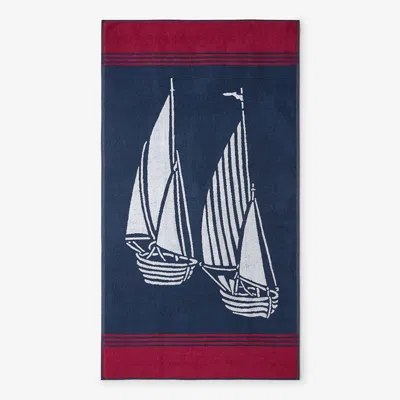 The Company Store Cotton Terry Beach Towel In Blue/red