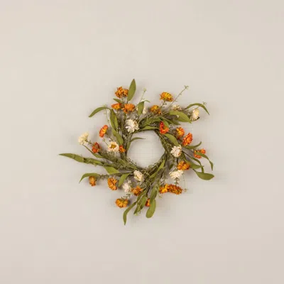 The Company Store Cream & Orange Mini Daisy Candle Wreath In Green/orange/coral