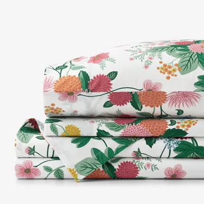 The Company Store Dahlia Classic Cool Cotton Percale Bed Sheet Set In Green/pink/multi