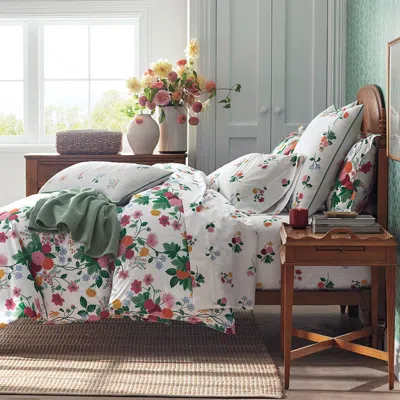 The Company Store Dahlia Classic Cool Cotton Percale Duvet Cover In Green/pink/multi