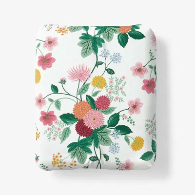 The Company Store Dahlia Classic Cool Cotton Percale Fitted Bed Sheet In Green/pink/multi