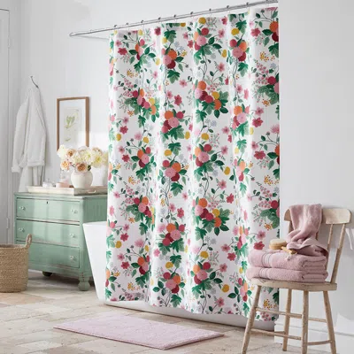The Company Store Dahlia Classic Cool Cotton Percale Shower Curtain In Green/pink/multi