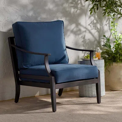 The Company Store Deep Seat Chair & Seatback Cushion In Blue