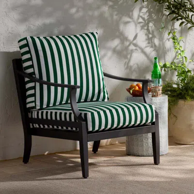 The Company Store Deep Seat Chair & Seatback Cushion In Green/white