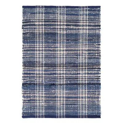 The Company Store Denim Plaid Handwoven Cotton Rug In Blue