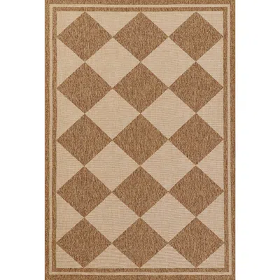 The Company Store Diamond Checkered Outdoor Rug In Beige/brown