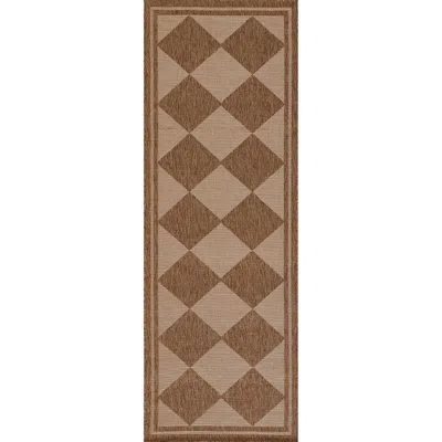 The Company Store Diamond Checkered Outdoor Rug In Beige/brown