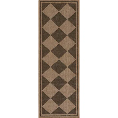 The Company Store Diamond Checkered Outdoor Rug In Black/brown