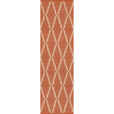 The Company Store Diamond Leaf Handwoven Outdoor Rug In Orange/coral