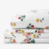 The Company Store Ditsy Dahlia Classic Cool Cotton Percale Bed Sheet Set In Green/pink/multi