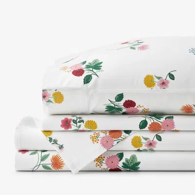 The Company Store Ditsy Dahlia Classic Cool Cotton Percale Bed Sheet Set In Green/pink/multi