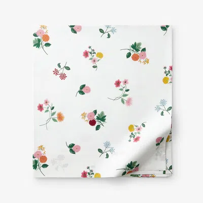 The Company Store Ditsy Dahlia Classic Cool Cotton Percale Flat Bed Sheet In Green/pink/multi