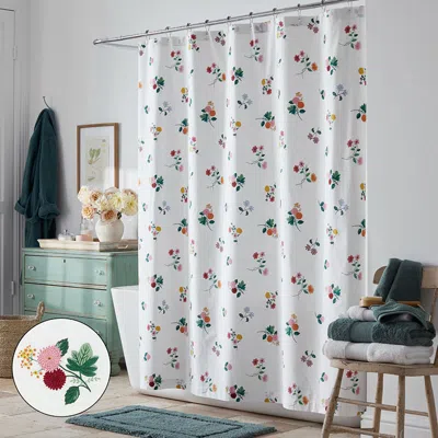 The Company Store Ditsy Dahlia Classic Cool Cotton Percale Shower Curtain In Green/pink/multi