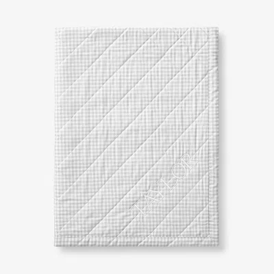 The Company Store Ditsy Gingham Classic Cool Organic Cotton Percale Quilted Reversible Sherpa Stroller Blanket In Gray